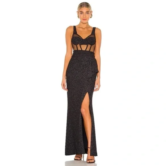 Patbo Sleevless Lurex Bustier Maxi Dress in Black